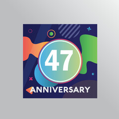 47th years anniversary logo, vector design birthday celebration with colourful background and abstract shape.