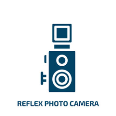reflex photo camera icon from technology collection. Filled reflex photo camera, photo, camera glyph icons isolated on white background. Black vector reflex photo camera sign, symbol for web design