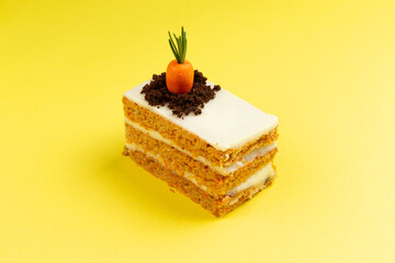 Carrot dessert on a yellow background.