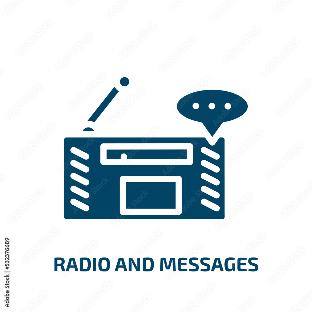 Poster radio and messages icon from technology collection. filled radio and messages, radio, internet glyph