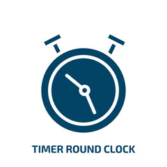 timer round clock icon from tools and utensils collection. Filled timer round clock, clock, circle glyph icons isolated on white background. Black vector timer round clock sign, symbol for web design