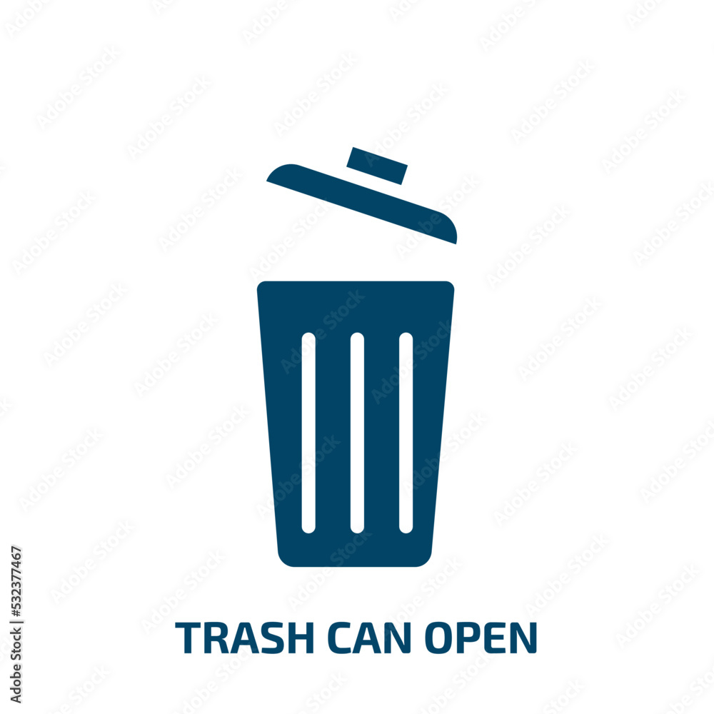 Poster trash can open icon from tools and utensils collection. filled trash can open, container, basket gly