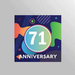 71st years anniversary logo, vector design birthday celebration with colourful background and abstract shape.