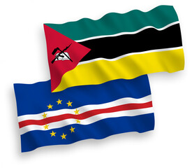 Flags of Republic of Mozambique and Republic of Cabo Verde on a white background