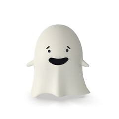 3D render illustration of cute friendly Ghost. Happy Halloween banner or party invitation. Vector illustration