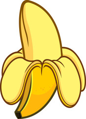 Cartoon Yellow Banana Peel Tropical Fruit. Hand Drawn Illustration Isolated On Transparent Background