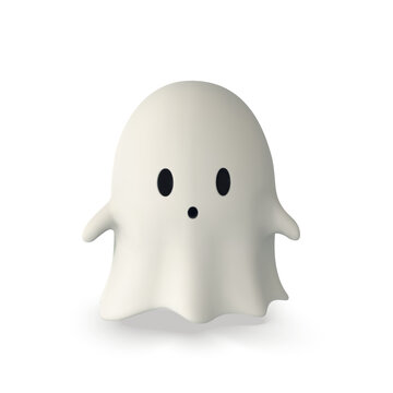 3D render illustration of cute friendly Ghost. Happy Halloween banner or party invitation. Vector illustration