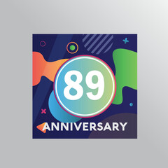 89th years anniversary logo, vector design birthday celebration with colourful background and abstract shape.