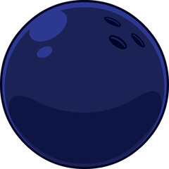 Cartoon Dark Blue Bowling Ball. Hand Drawn Illustration Isolated On Transparent Background