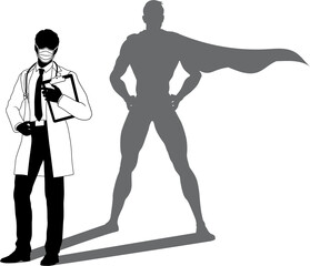 Superhero Doctor With Super Hero Shadow Silhouette