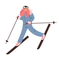 Stylish skier in a fashionable jumpsuit