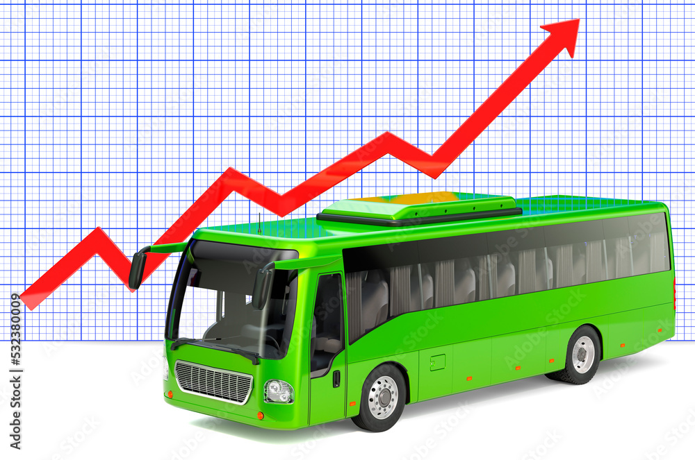 Poster bus with growing chart. 3d rendering