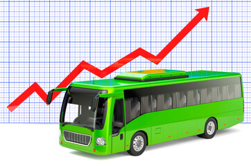 Bus with growing chart. 3D rendering