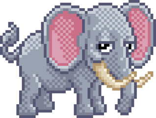 Fototapeta premium Elephant Pixel Art Arcade Video Game Cartoon