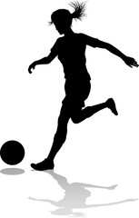 Fototapeta na wymiar A female soccer football player woman in silhouette