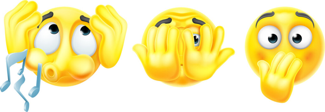 A set of hear, see, speak no evil emoticon emoji face cartoon icons