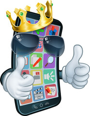 Mobile Phone Cool King Thumbs Up Cartoon Mascot
