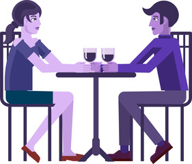 Young Couple Dinner Wine Restaurant Cartoon