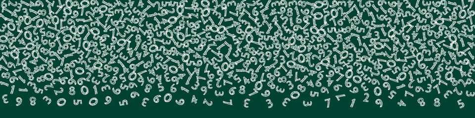 Falling handdrawn chalk numbers. Math study concept with flying digits. Eminent back to school mathematics banner on blackboard background. Falling numbers vector illustration.