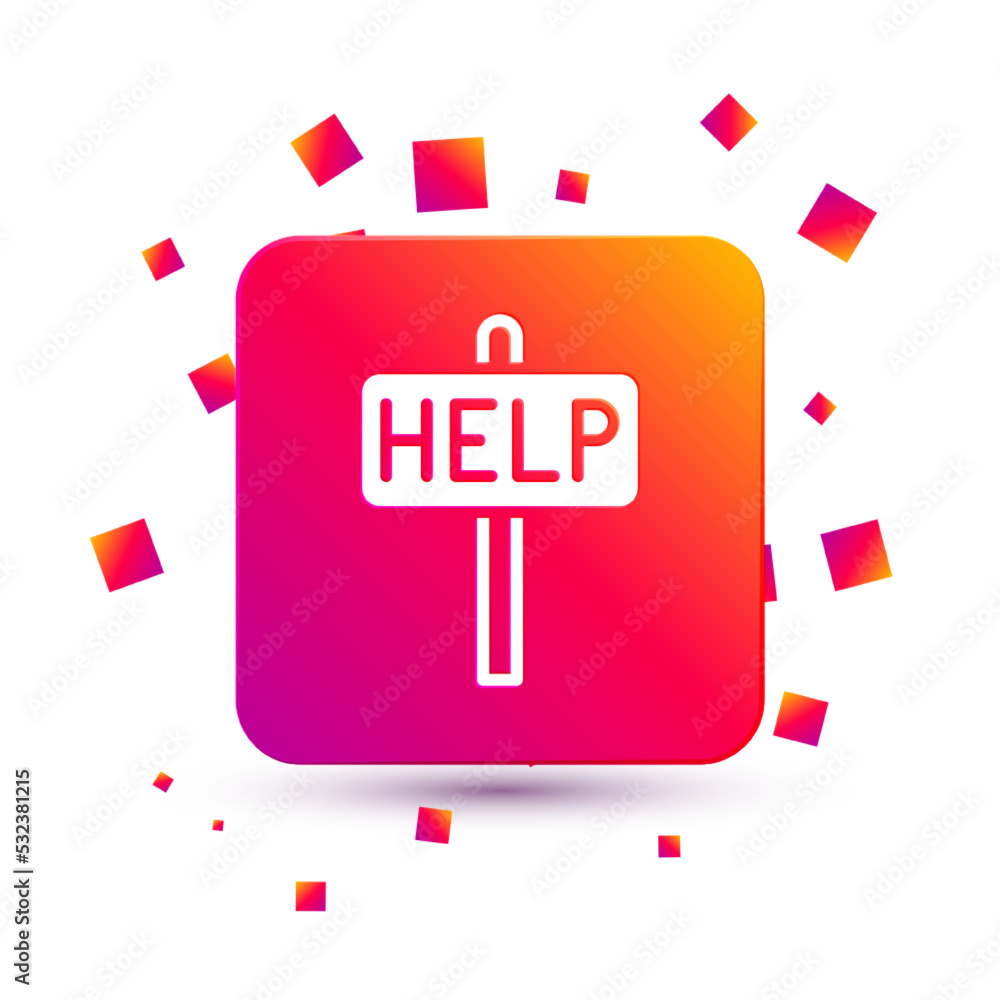 Poster white ask for help text icon isolated on white background. square color button. vector