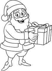 Santa Claus holding a gift or present Christmas cartoon illustration
