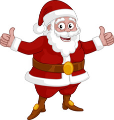 A Christmas cartoon illustration of Santa Claus giving a double thumbs up