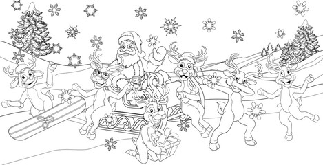 santa reindeer sled coloring 2021