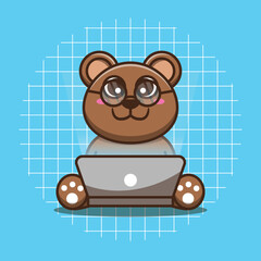 Cute bear with laptop vector illustration