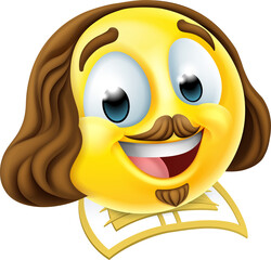 A Shakespeare poet writer emoticon emoji cartoon face icon - obrazy, fototapety, plakaty