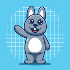 Cute bunny mascot waving vector illustration