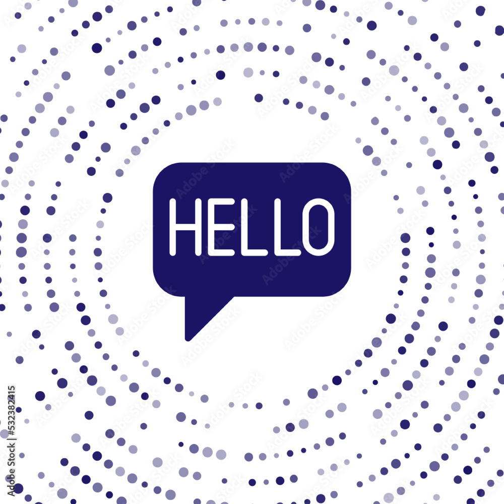 Poster blue hello in different languages icon isolated on white background. speech bubbles. abstract circle