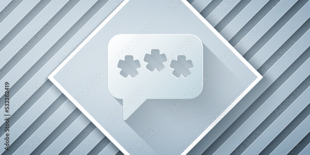 Poster paper cut speech bubble chat icon isolated on grey background. message icon. communication or commen