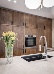 Marble kitchen countertop in modern luxury apartment