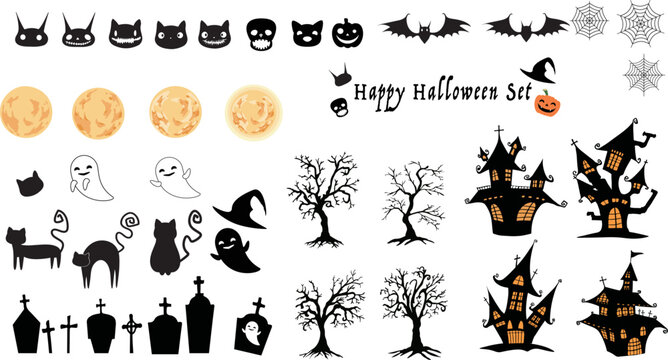 A set of Halloween elements and icons as vector image
