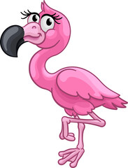 A pink flamingo bird animal cartoon character illustration - obrazy, fototapety, plakaty