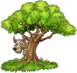 Cartoon Fairytale Big Bad Wolf and Tree
