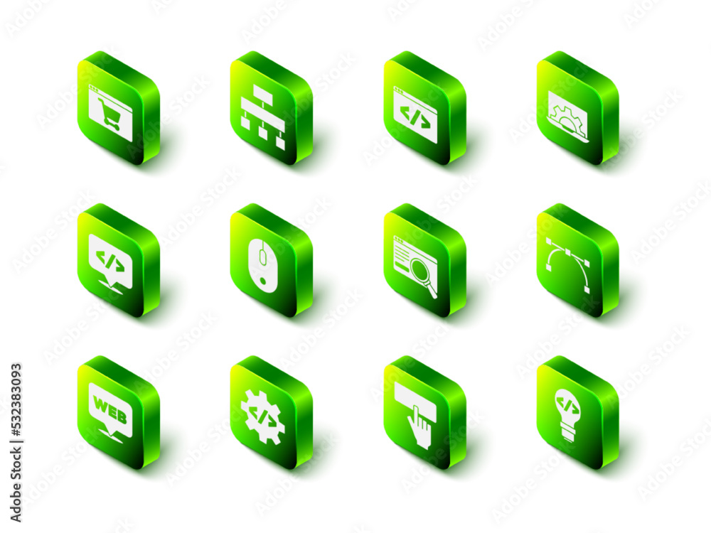 Poster set site map, front end development, web, bezier curve, ui or ux design, keyboard and icon. vector