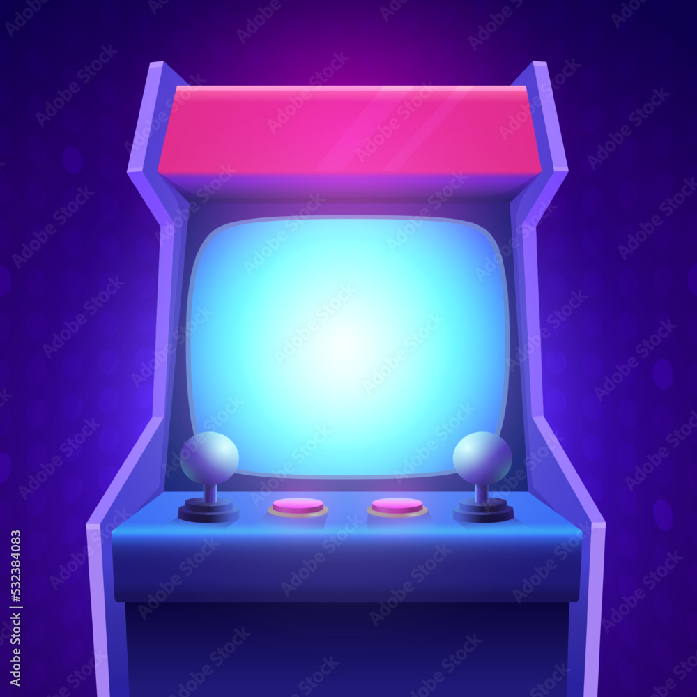 Poster arcade game screen. copy space on interface screen. retro arcade game machine. video gaming machine.