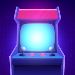 Arcade game screen. Copy space on interface screen. Retro arcade game machine. Video gaming machine. Vector Illustration of play screen game © Vladyslav
