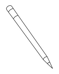 The pencil is simple. Sketch. At the end of the eraser in the holder. A tool for drawing, marking, sketching. Vector illustration. Outline on isolated background. Doodle style. Coloring book 