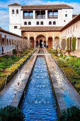 Fototapeta na wymiar Alhambra Palace, Spain. Water fountains inside the alhambra.