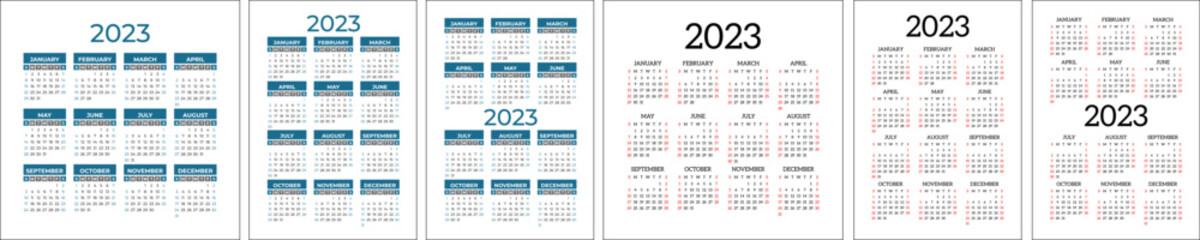Calendar 2023 set. Color english square calender collection