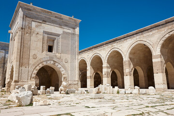 Fototapeta na wymiar Caravanserai patio and arcade in Sultanhani. Silk road route. Turkey