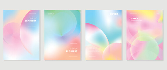Abstract vibrant gradient background vector. Minimalist style cover template with shapes, bubble, pastel color, circles. Modern wallpaper design perfect for poster, flyer, decorative, card, prints.
