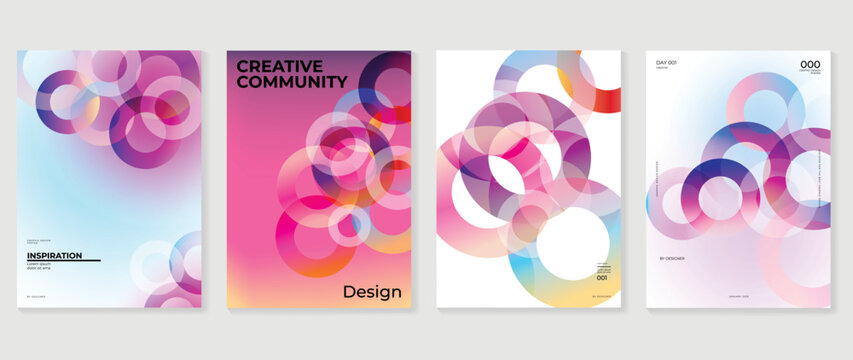 Abstract vibrant gradient background vector. Futuristic style cover template with purple color, circles, geometric. Modern wallpaper design perfect for poster, flyer, decorative, card, prints.