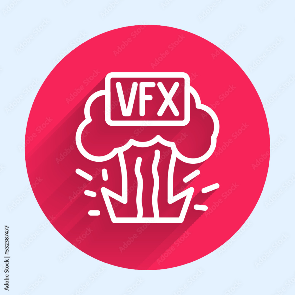 Poster white line vfx icon isolated with long shadow. red circle button. vector