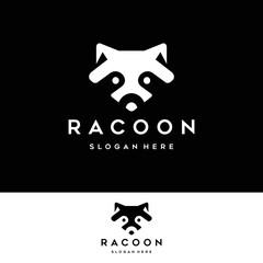 black white raccoon head logo and icon, clip art vector