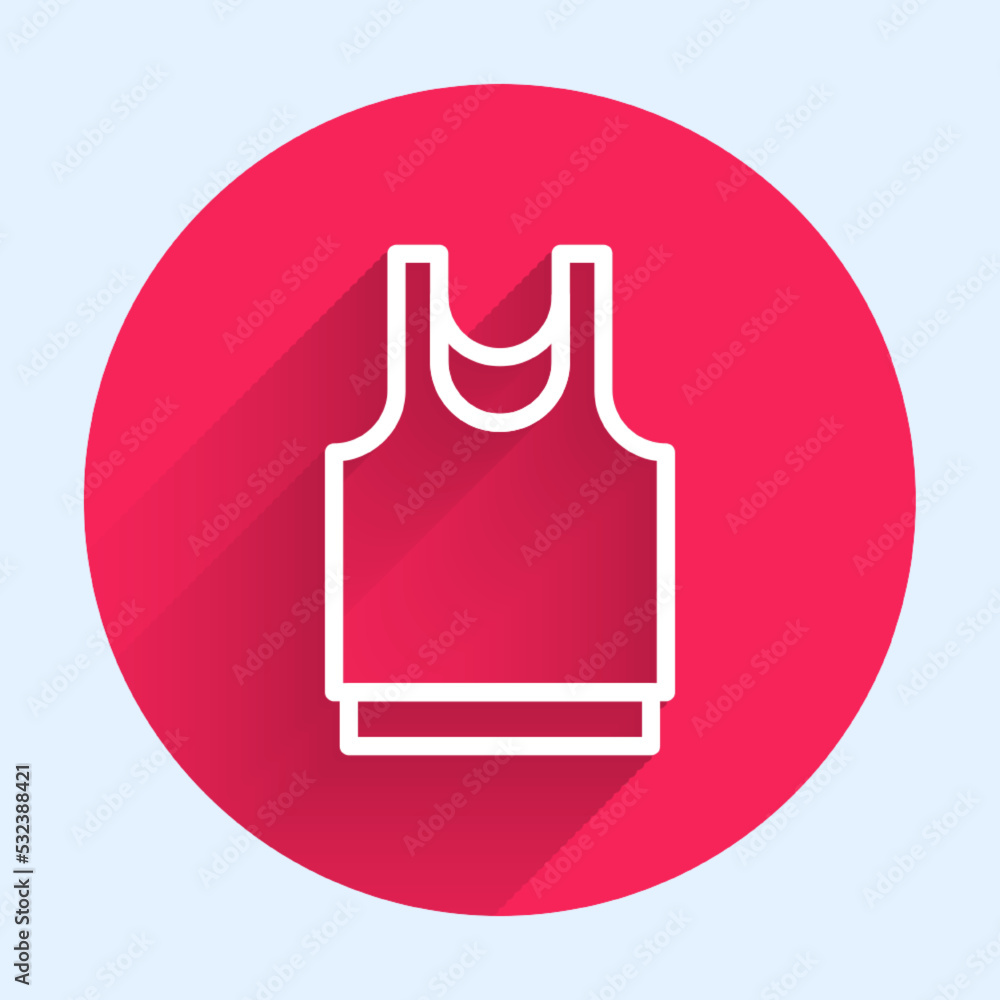 Poster white line undershirt icon isolated with long shadow background. red circle button. vector