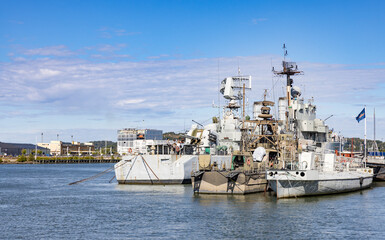 Naklejka premium Old navy ships (warship) at quay in Gothenburg,Sweden,Scandinavia,Europe