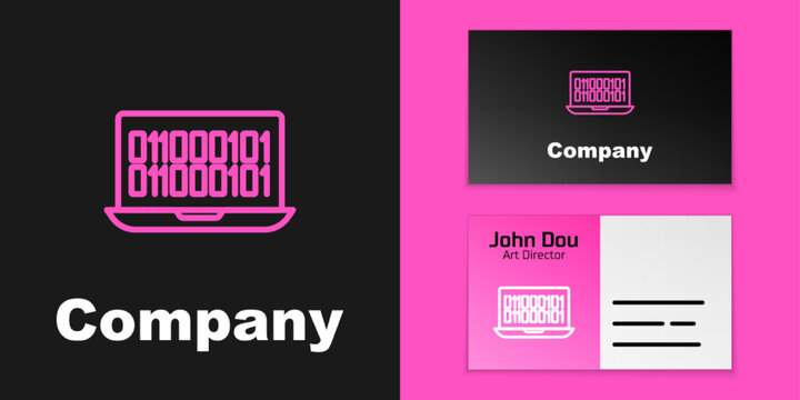 Pink line Binary code icon isolated on black background. Logo design template element. Vector